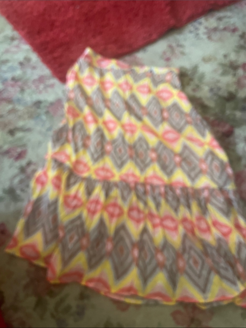 Mlle Gabrielle Yellow, Pink and Gray Tiered A-Line Skirt